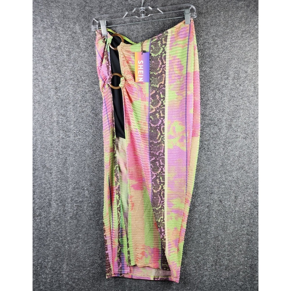Shein Midi Skirt Womens M SXY Multicolor Snakeskin Striped Ring Cutout NEW